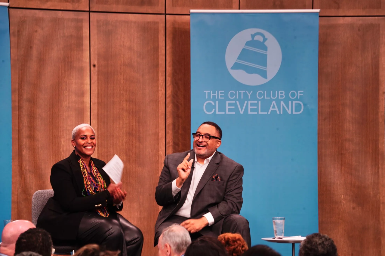 Ronda Brown (left) and Jeremy Johnson (right) at the City Club of Cleveland